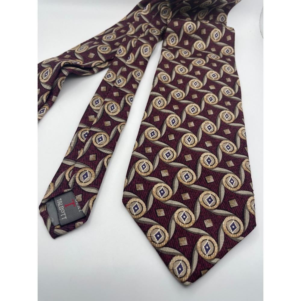 Robert Talbott Studio Paul Simon Silk Tie Burgundy Gold Geometric Medallion USA